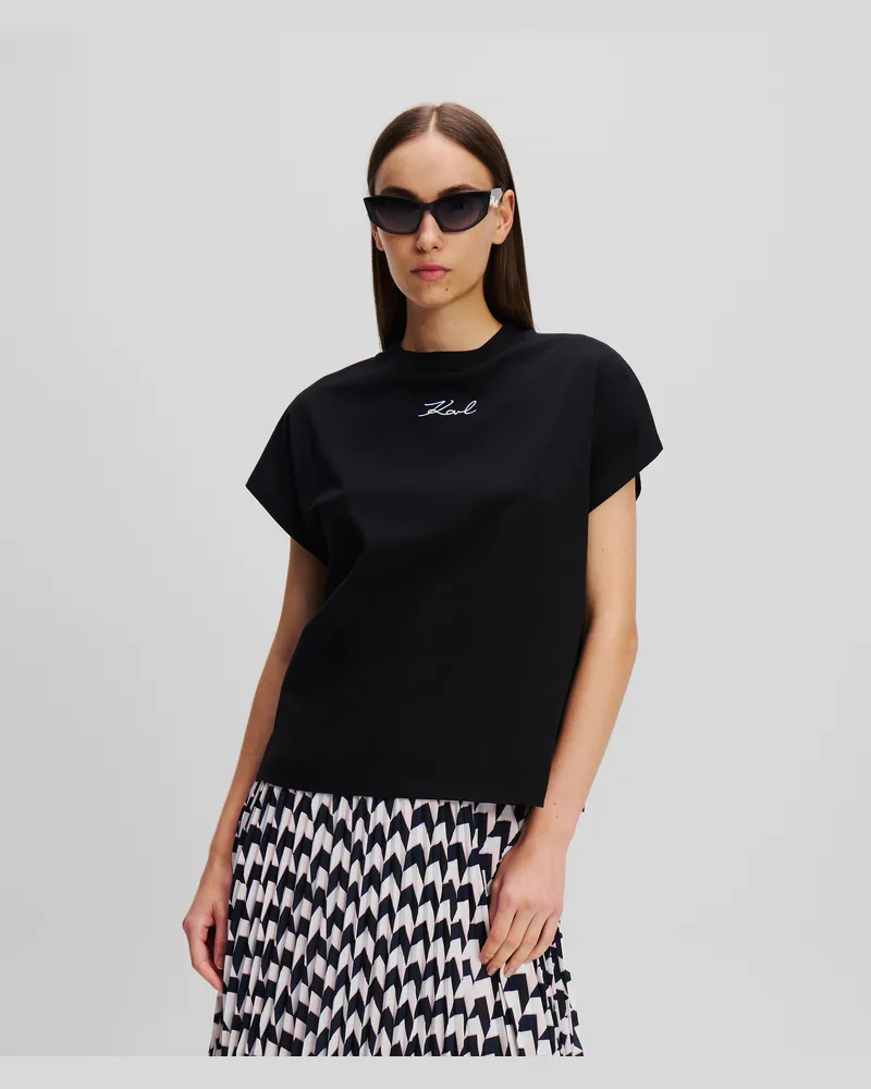 Karl Lagerfeld Signatur-t-shirt, Frau, Schwarz, Größe Schwarz