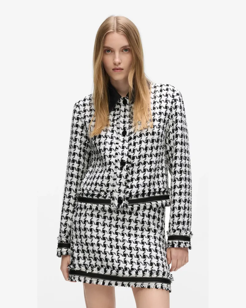 Karl Lagerfeld Bouclé-jacke Mit Hahnentrittmuster, Damen, Black-white Houndstooth Boucle, Größe Black-white