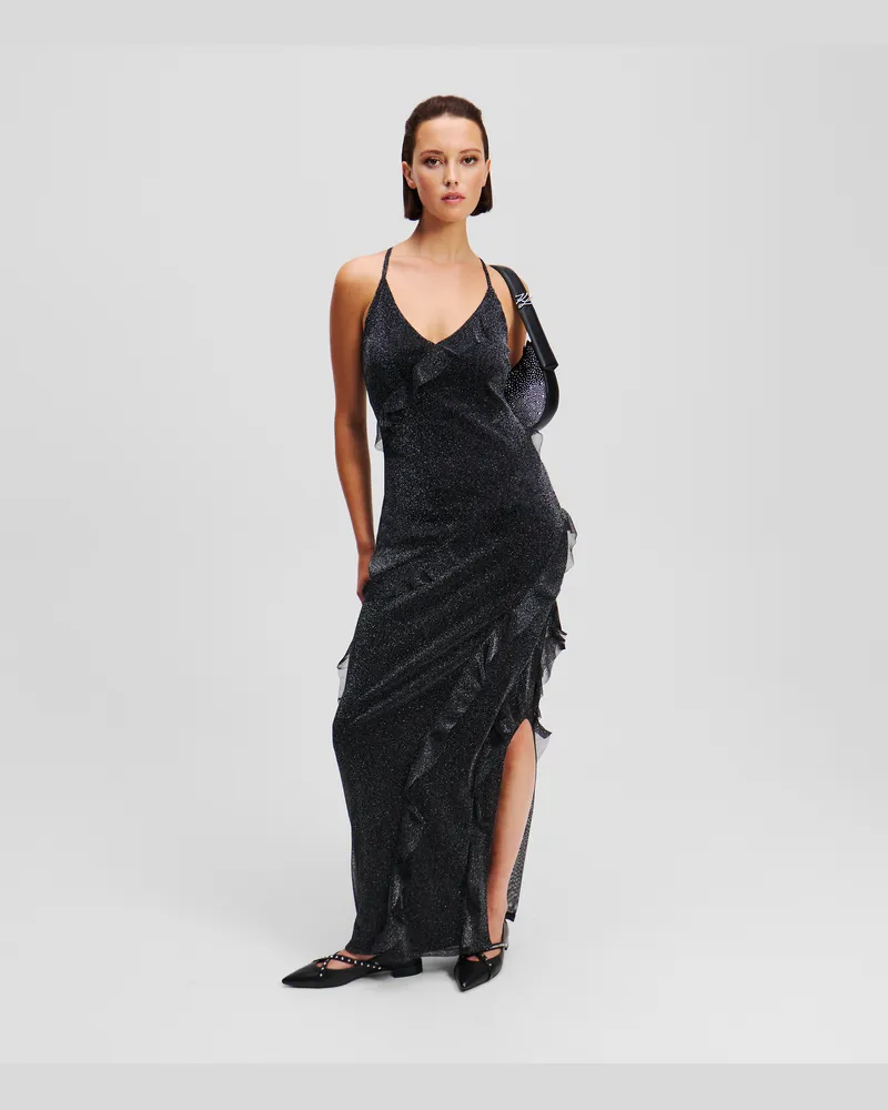 Karl Lagerfeld Rüschenkleid Aus Metallic, Frau, Gunmetal, Größe Gunmetal