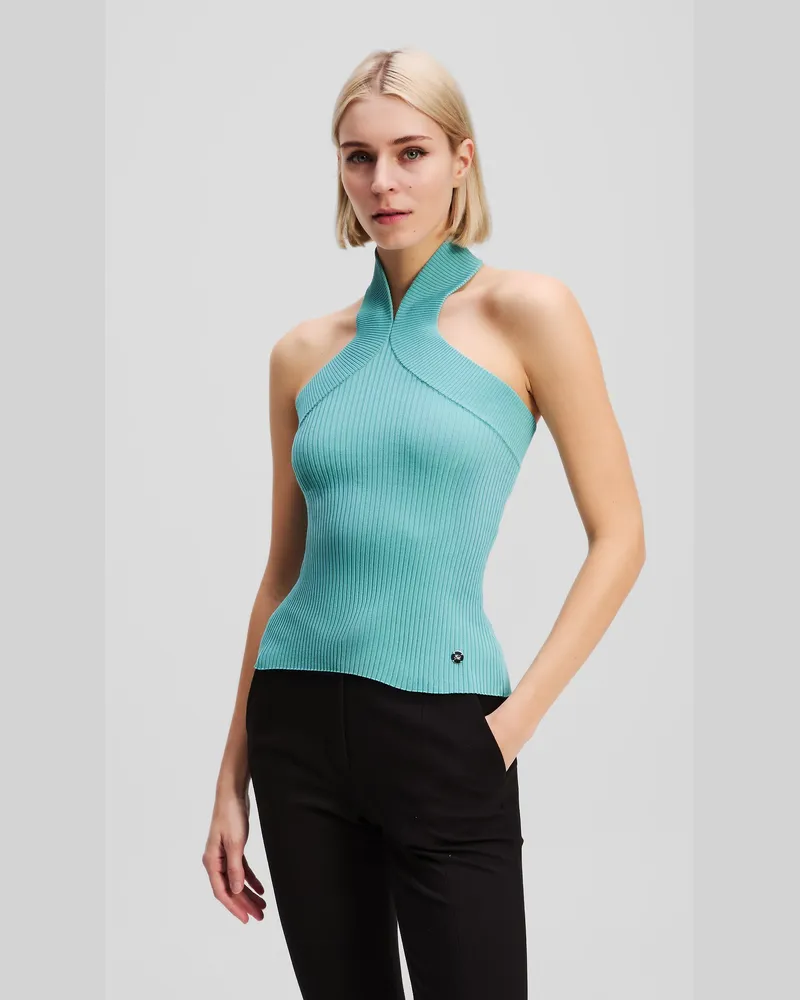 Karl Lagerfeld Neckholder-top Aus Strick, Frau, Stilles Wasser, Größe Stilles