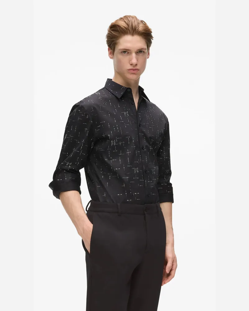 Karl Lagerfeld Hemd Mit Strass-monogrammen, Herren, Schwarz, Größe Schwarz