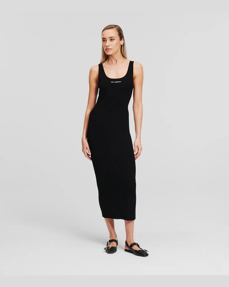 Karl Lagerfeld Ärmelloses Rippstrick-kleid, Frau, Schwarz, Größe Schwarz