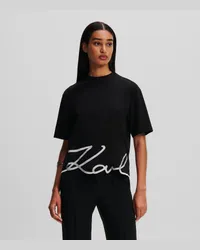 Karl Lagerfeld T-shirt mit Karl-signatur-saum, Frau, Schwarz/silber Schwarz