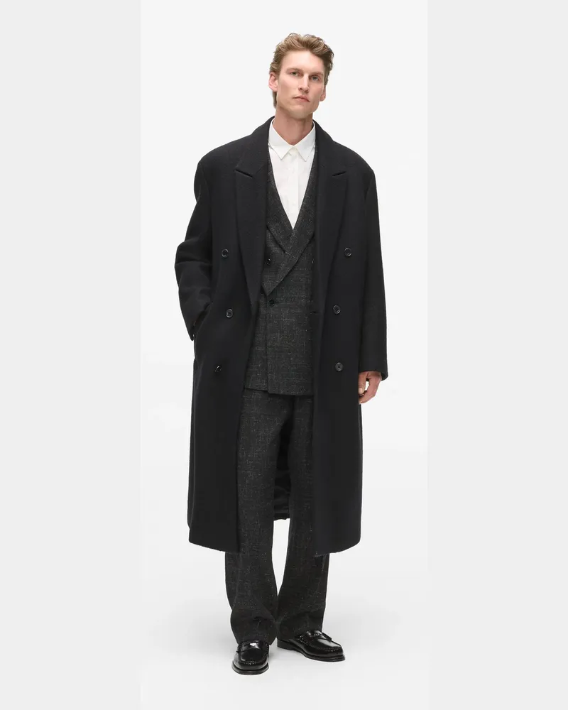 Karl Lagerfeld Langer Doppelreihiger Mantel, Herren, Schwarz, Größe Schwarz