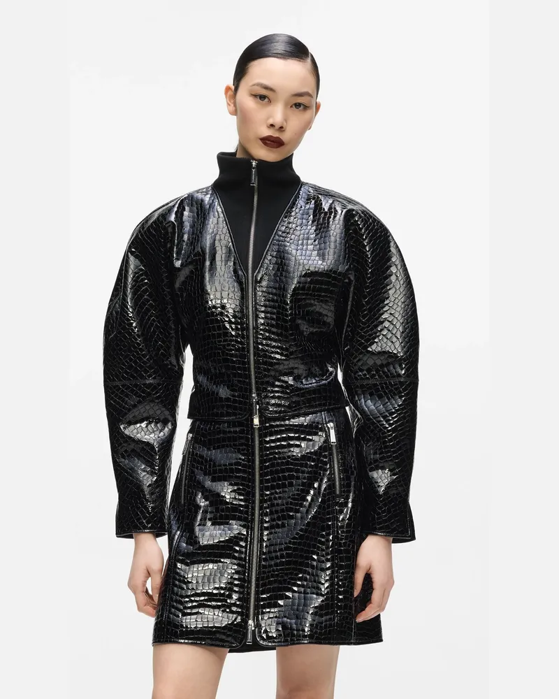 Karl Lagerfeld Kl Studio Lederjacke In Krokooptik, Damen, Schwarz, Größe Schwarz