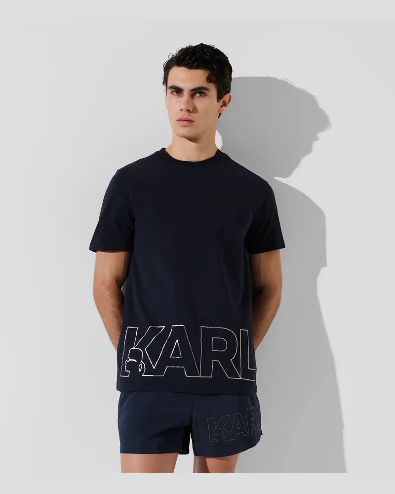 Karl Lagerfeld Strand-t-shirt Mit Logo In Metallic-optik, Mann, Schwarz Iris, Größe Schwarz