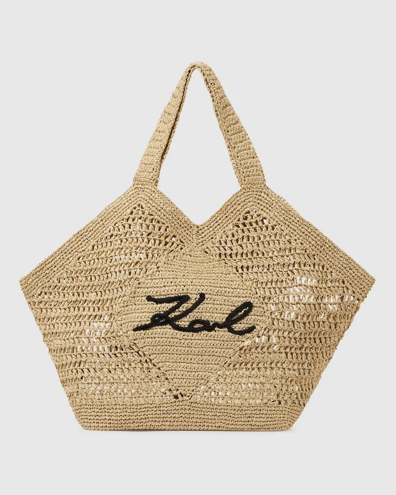Karl Lagerfeld Große Signature-strandtasche In Häkeloptik, Damen, Natur, Größe Natur