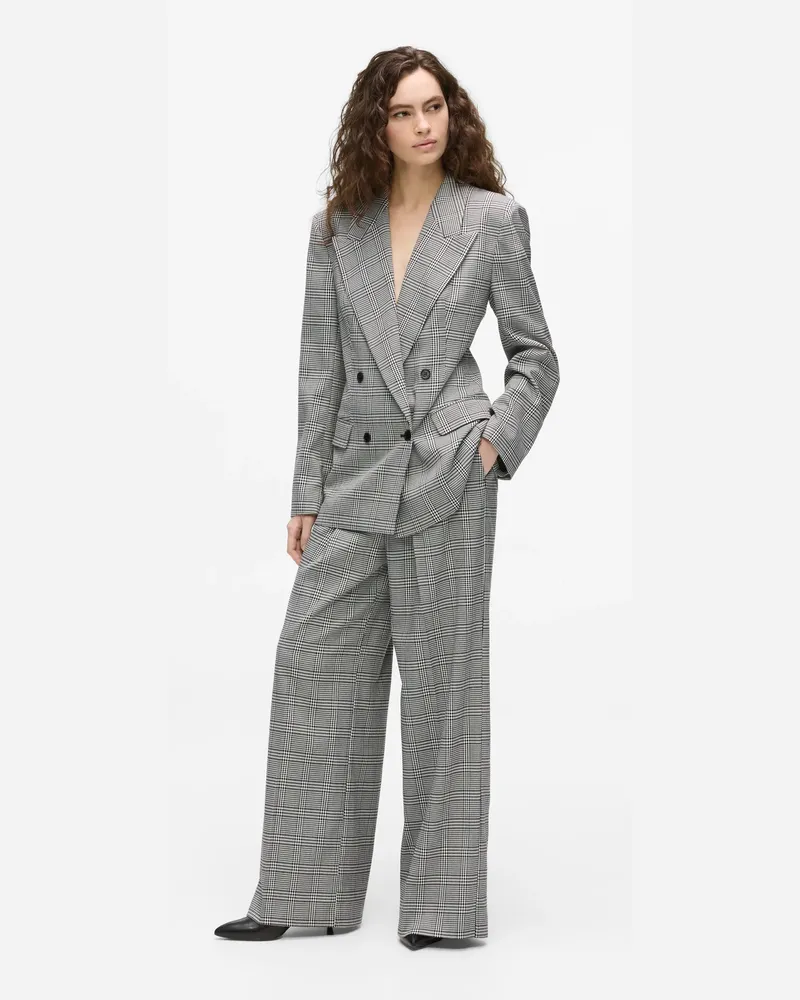 Karl Lagerfeld Karierte Hose Mit Weitem Bein, Damen, Black-white Houndstooth, Größe Black-white