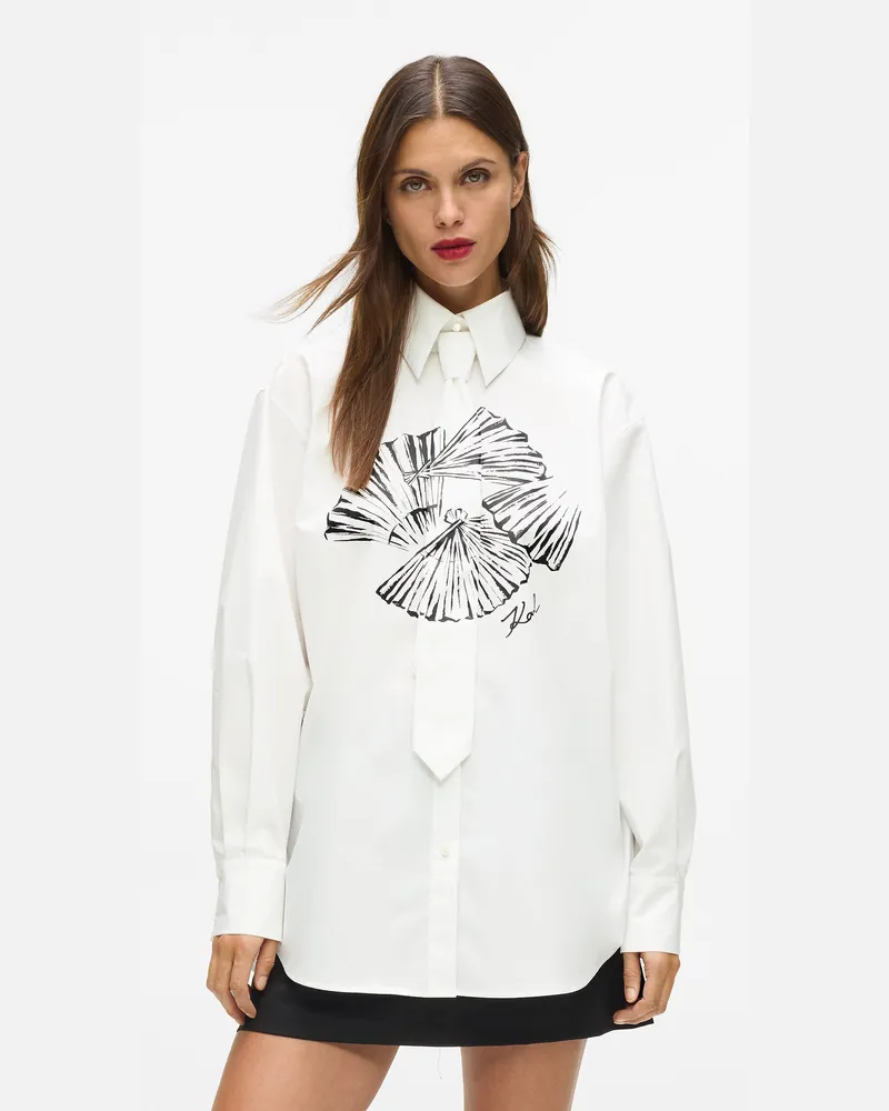 Karl Lagerfeld Popeline-hemd Mit Krawatte, Damen, Weiss, Größe Weiss