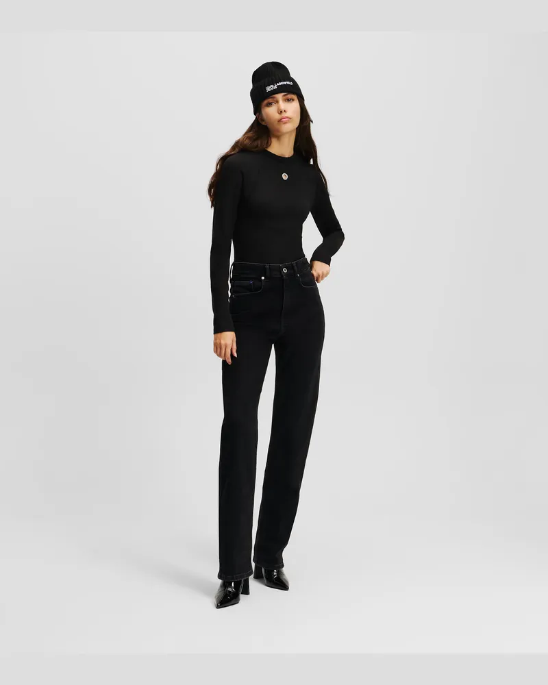 Karl Lagerfeld Gerade Geschnittene Jeans Mit Hohem Bund, Frau, Gewaschenes Schwarz, Größe Gewaschenes