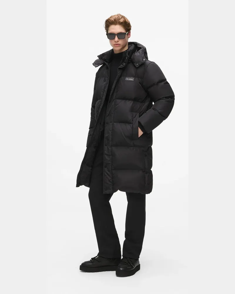 Karl Lagerfeld Lange Pufferjacke Mit Kapuze, Herren, Schwarz, Größe Schwarz