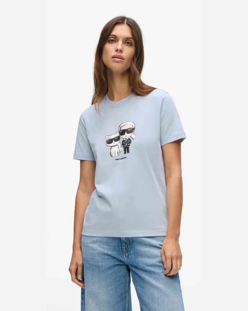 Karl Lagerfeld Ikon Karl- Und Choupette-skizzen-t-shirt, Female, Kentucky Blau, Size Blue