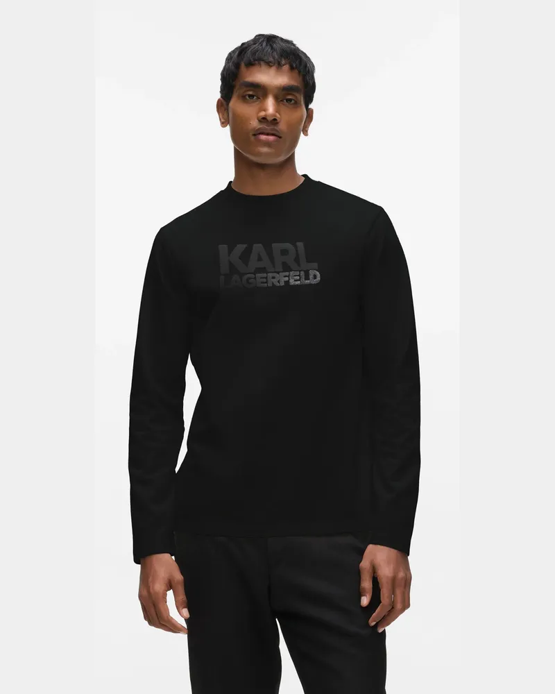 Karl Lagerfeld Langärmeliges T-shirt Mit Farbverlauf-logo, Herren, Schwarz, Größe Schwarz