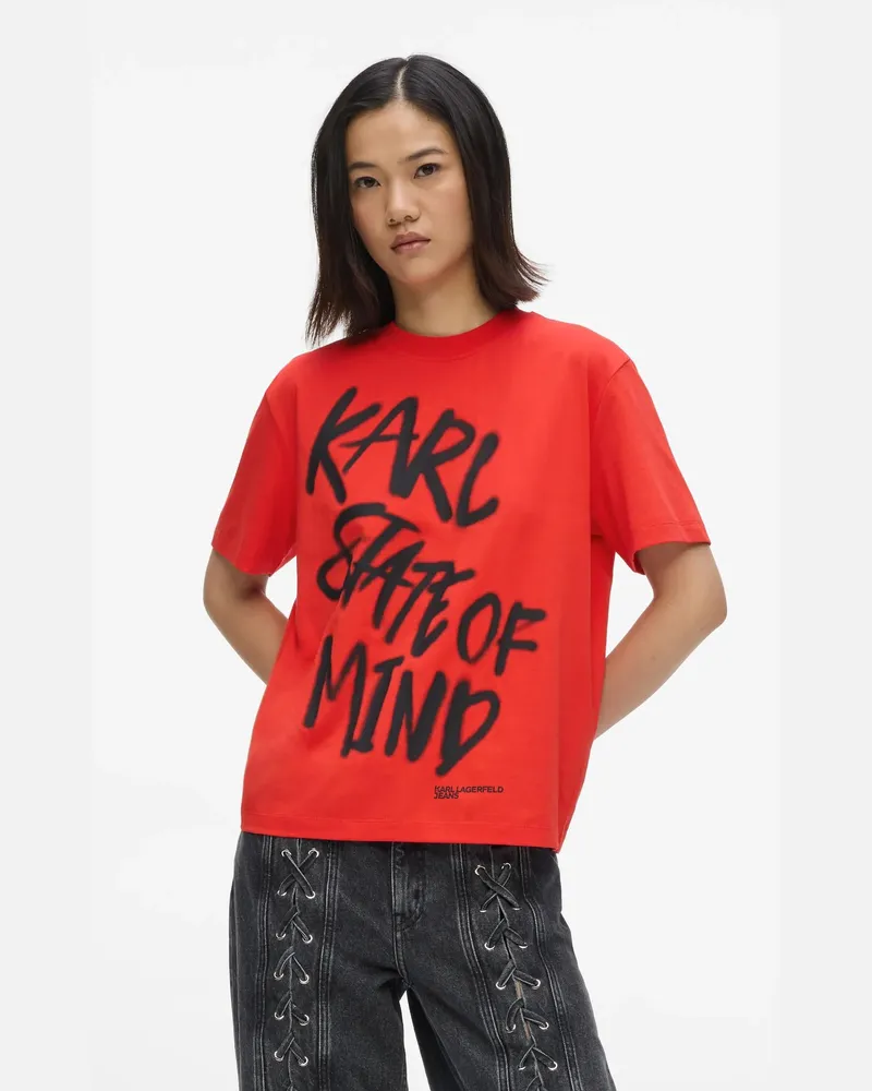 Karl Lagerfeld T-shirt Mit Karl-zitat In Regulärer Passform, Damen, Hochrisiko Rot, Größe Hochrisiko