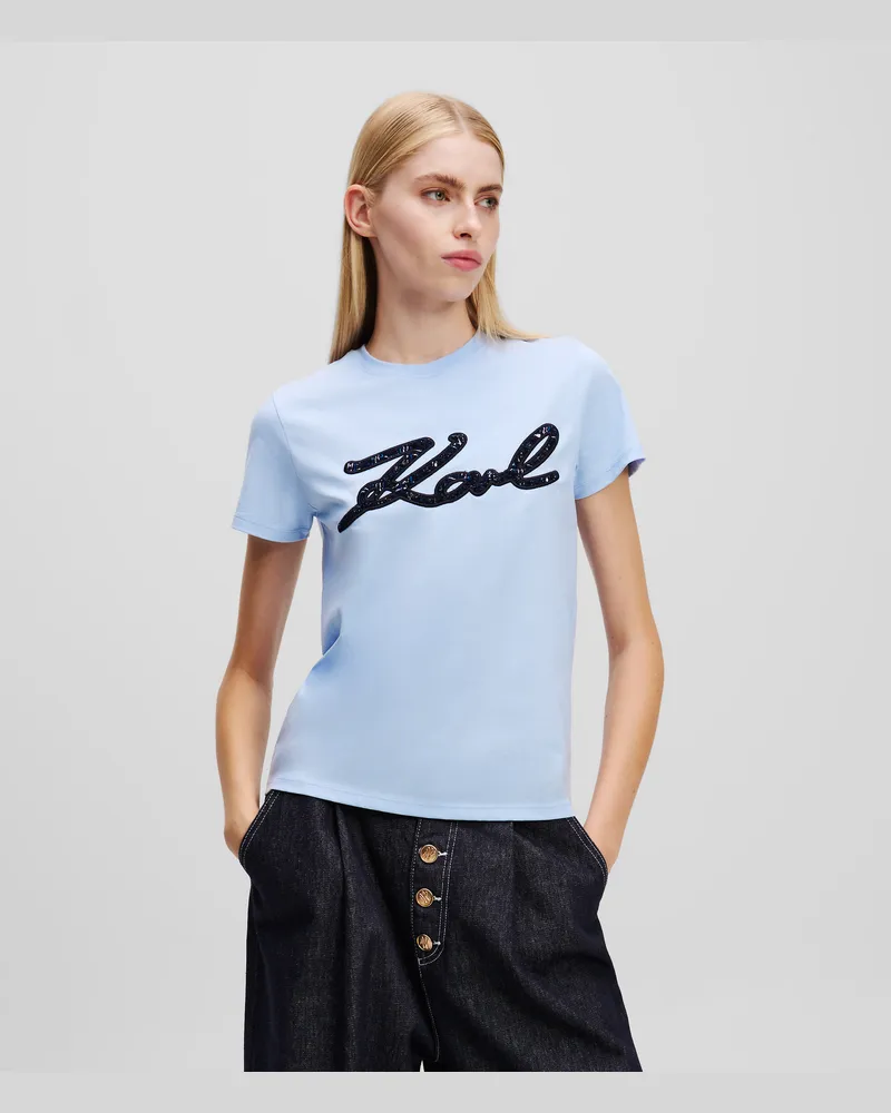 Karl Lagerfeld Signatur-t-shirt Mit Bouclé, Frau, Kentucky Blau, Größe Kentucky
