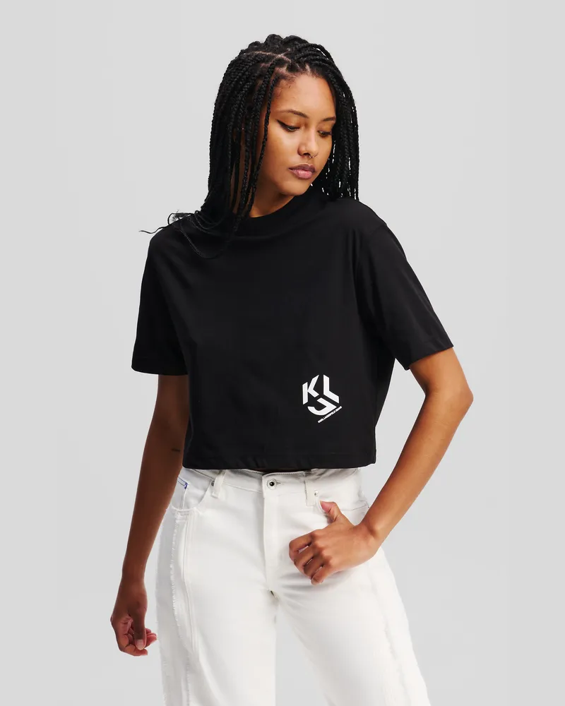 Karl Lagerfeld Cropped-t-shirt Mit Monogramm, Frau, Schwarz, Größe Schwarz