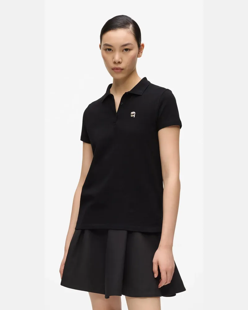 Karl Lagerfeld Ikon Piqué-polohemd, Damen, Schwarz, Größe Schwarz