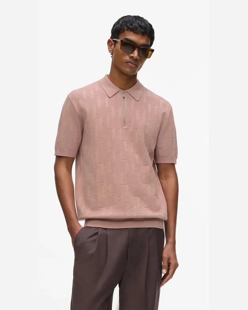 Karl Lagerfeld Monogram Poloshirt Mit Reissverschluss, Herren, Holzrose, Größe Holzrose