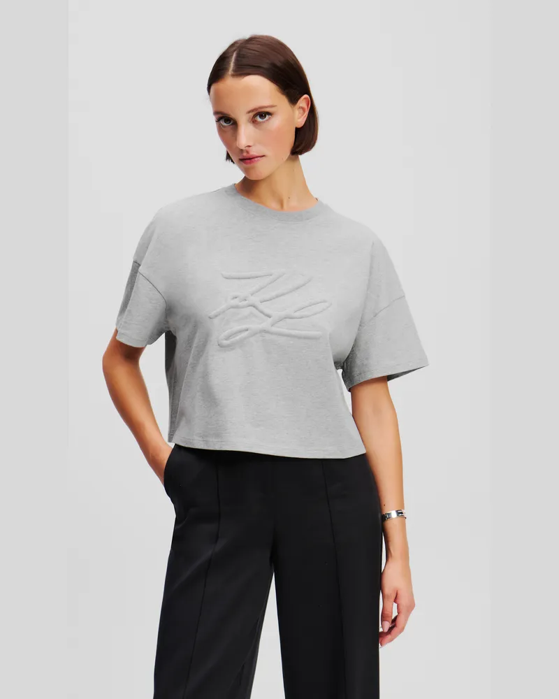 Karl Lagerfeld T-shirt Mit Autogramm, Frau, Hellgrau Mel, Größe Hellgrau