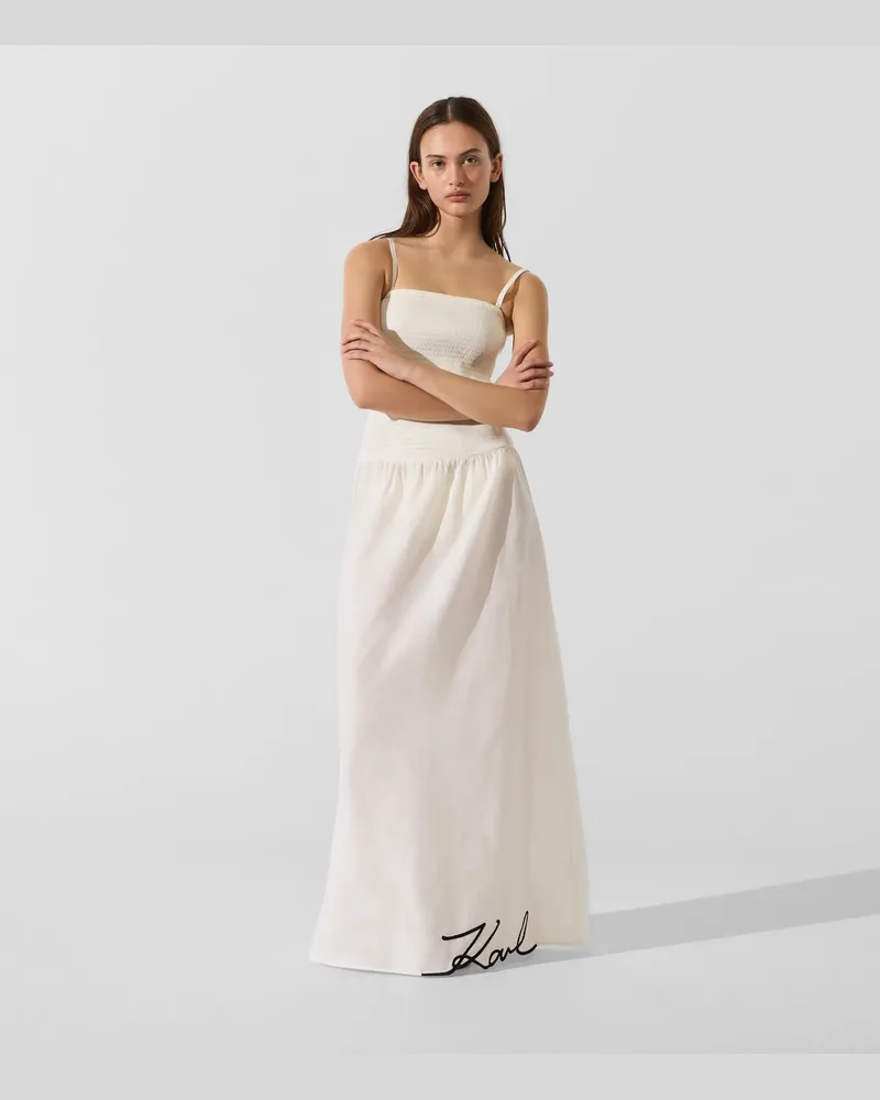 Karl Lagerfeld Signature Maxikleid Mit Tiefer Taille, Damen, Cannoli Creme, Größe Cannoli