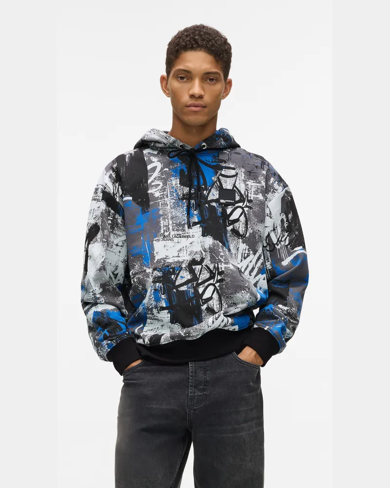 Karl Lagerfeld Hoodie Mit Durchgehendem Lackeffekt, Herren, Schwarzer Denim - Grauer Denim, Größe Schwarzer
