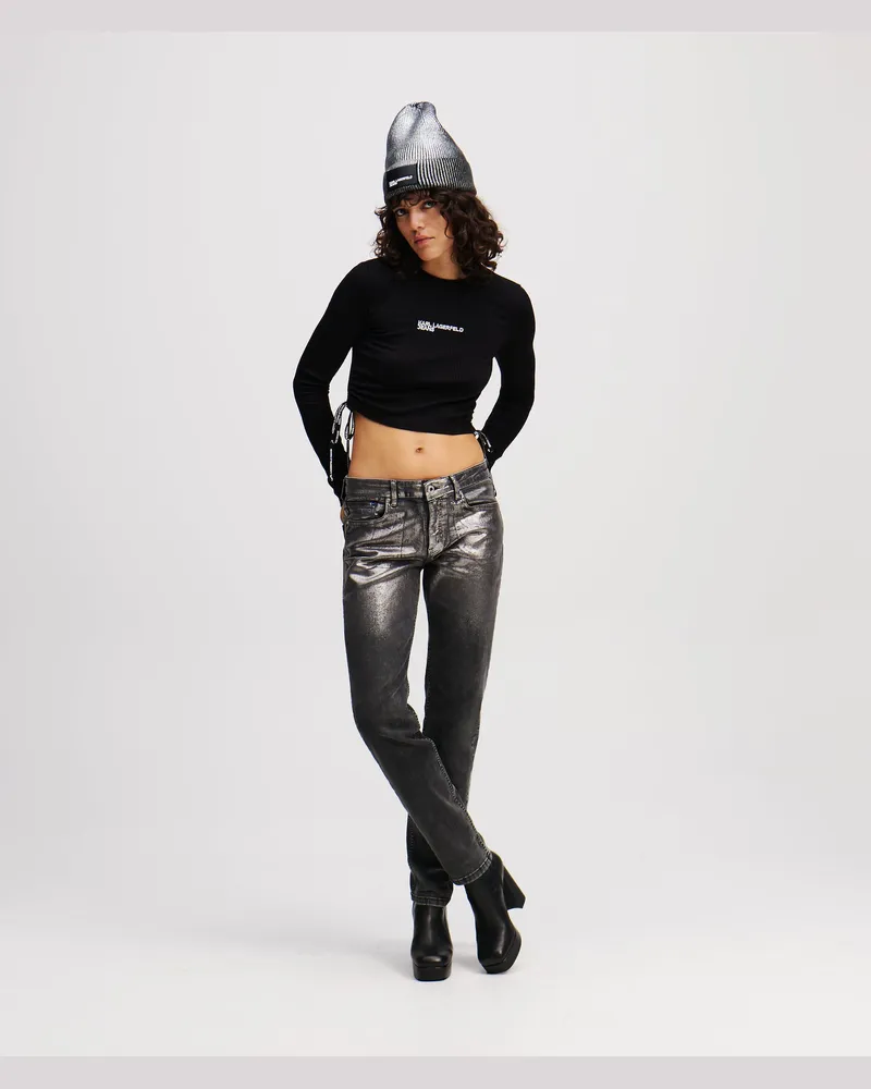 Karl Lagerfeld Beschichtete Slim-jeans Mit Mittelhohem Bund, Frau, Gewaschenes Schwarz, Größe Gewaschenes