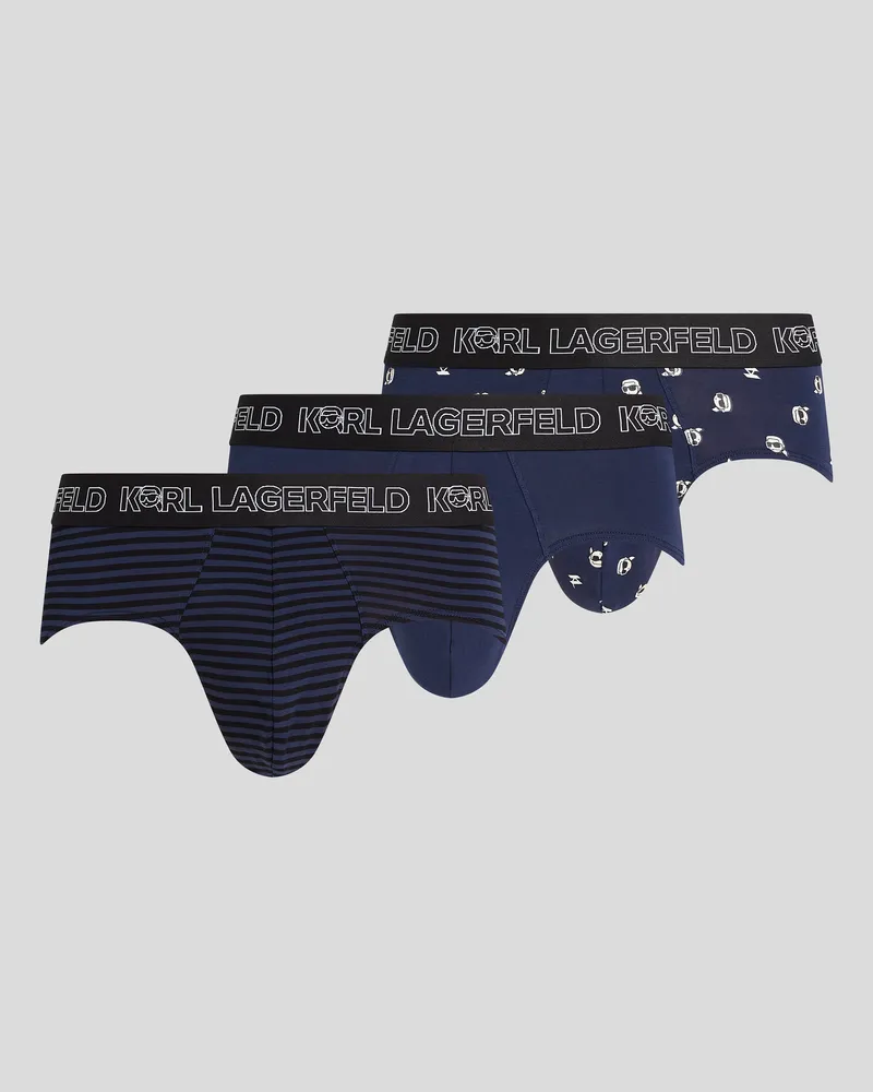 Karl Lagerfeld Ikon Slip – 3-pack, Mann, Ikon All-Over-Streifendruck Schwarz-Iris, Größe Ikon