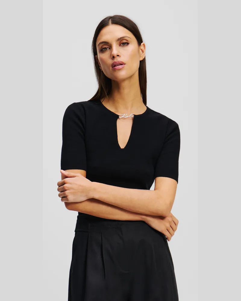 Karl Lagerfeld Signature Strick-top Mit Anhänger, Frau, Schwarz, Größe Schwarz