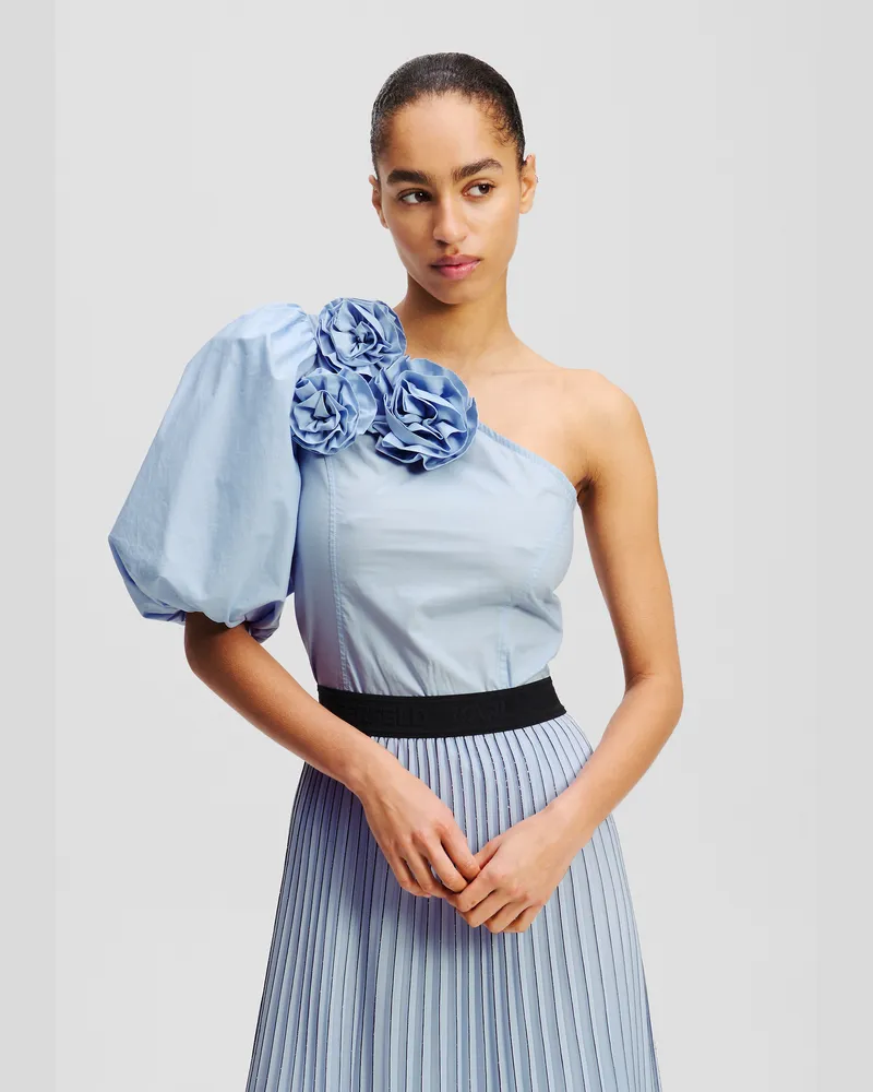 Karl Lagerfeld Einseitig Schulterfreies Shirt Mit Blume, Frau, Kentucky Blau, Größe Kentucky