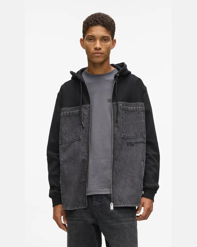 Karl Lagerfeld Jacke Mit Denim-einsätzen, Herren, Verwaschenes Schwarz-schwarz, Größe Verwaschenes