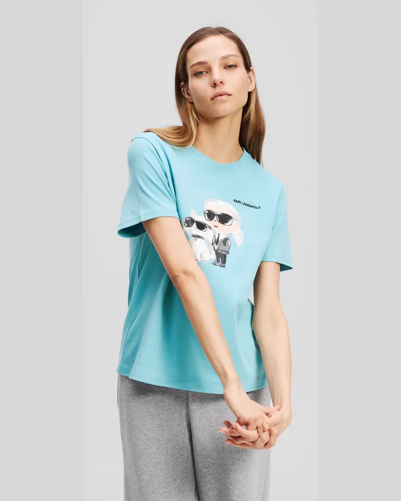Karl Lagerfeld T-shirt Mit Ikon Karl & Choupette Aquarell, Frau, Stilles Wasser, Größe Stilles