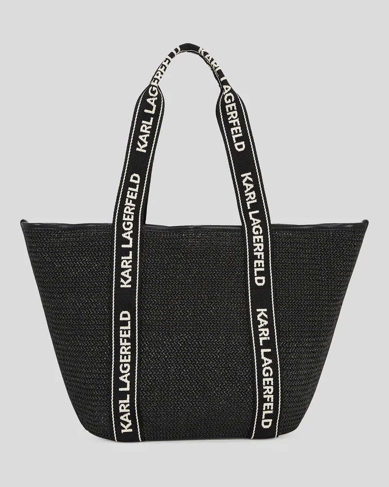 Karl Lagerfeld Strand-tote-bag Aus Bast Mit Logo, Frau, Schwarz, Größe Schwarz