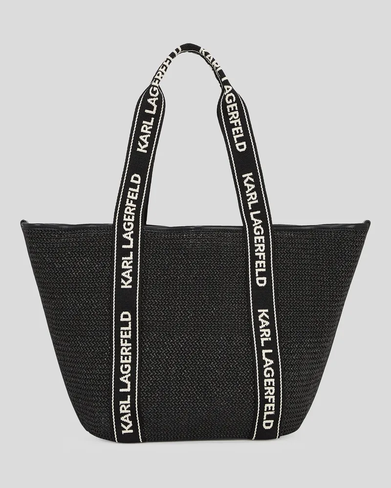 Karl Lagerfeld Strand-tote-bag Aus Bast Mit Logo, Damen, Schwarz, Größe Schwarz
