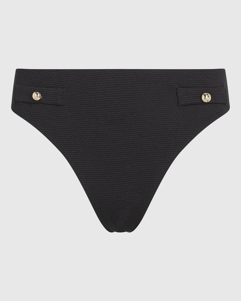 Karl Lagerfeld Bikinihose Mit Goldenen Knöpfen Und Hohem Bund, Damen, Schwarz, Größe Schwarz