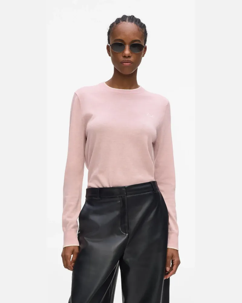 Karl Lagerfeld Pullover Mit Rundhalsausschnitt Aus Merinowolle, Damen, Misty Roses Melange, Größe Misty