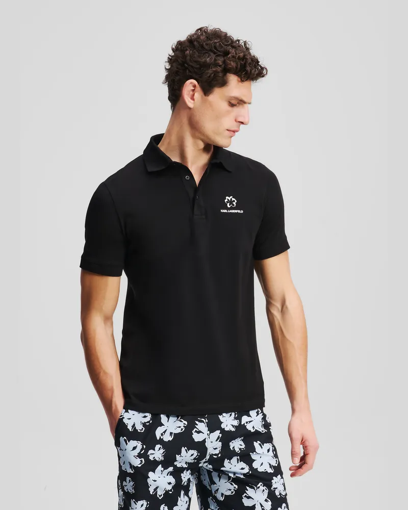 Karl Lagerfeld Poloshirt Mit Blumenprint, Mann, Schwarz, Größe Schwarz