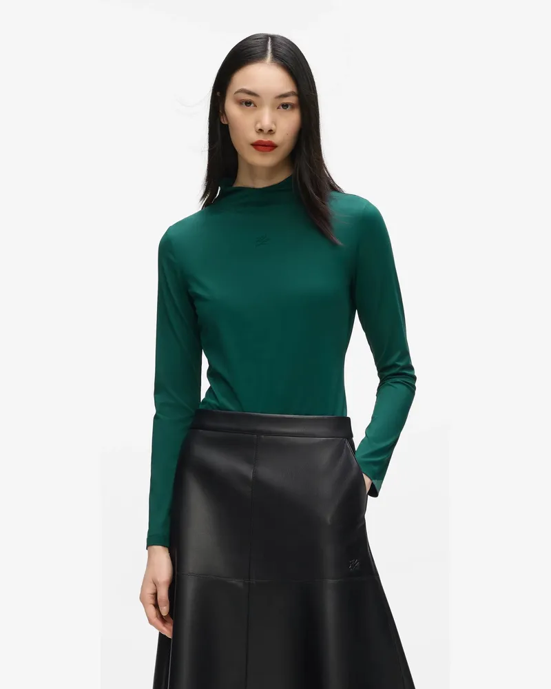 Karl Lagerfeld Langärmliges Top Mit Stehkragen, Female, Garden, Size Green
