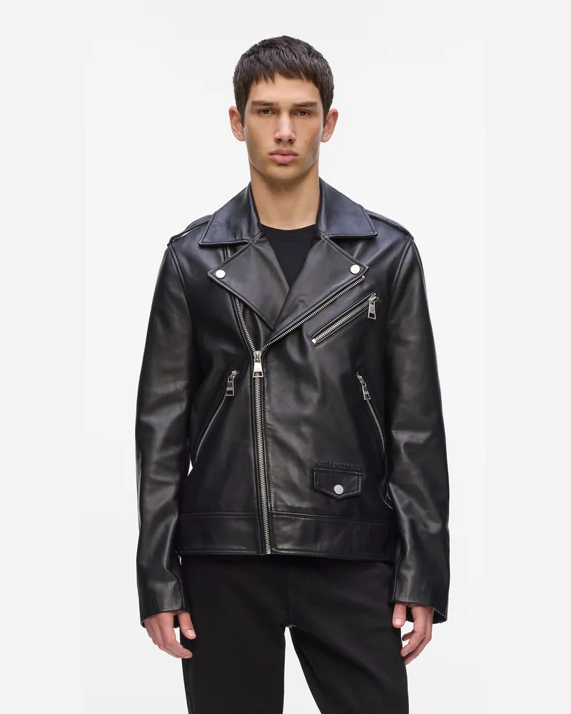 Karl Lagerfeld Karl Essential Lederjacke, Mann, Schwarz, Größe Schwarz