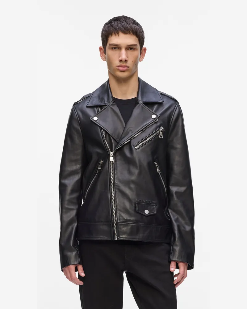 Karl Lagerfeld Karl Essential Lederjacke, Herren, Schwarz, Größe Schwarz
