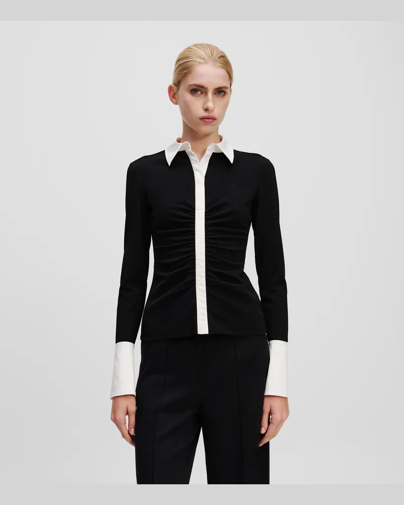 Karl Lagerfeld Karl essential Langarm-poloshirt, Frau, Schwarz, Größe Schwarz