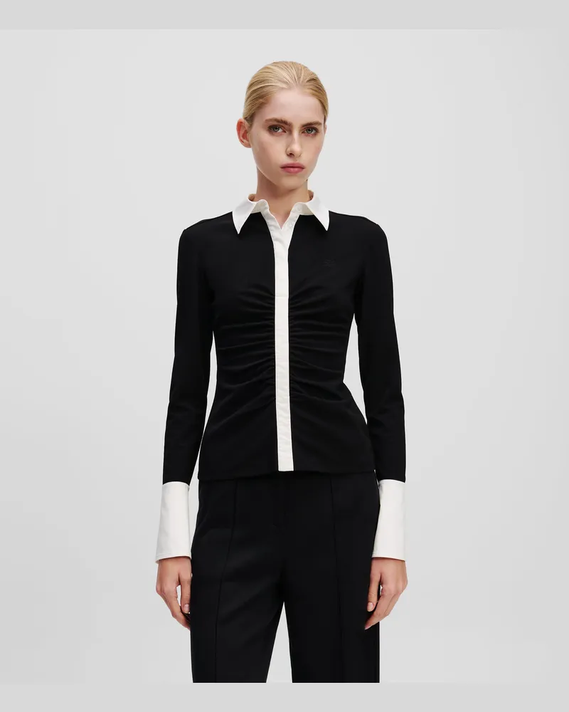 Karl Lagerfeld Karl Essential Langarm-poloshirt, Damen, Schwarz, Größe Schwarz