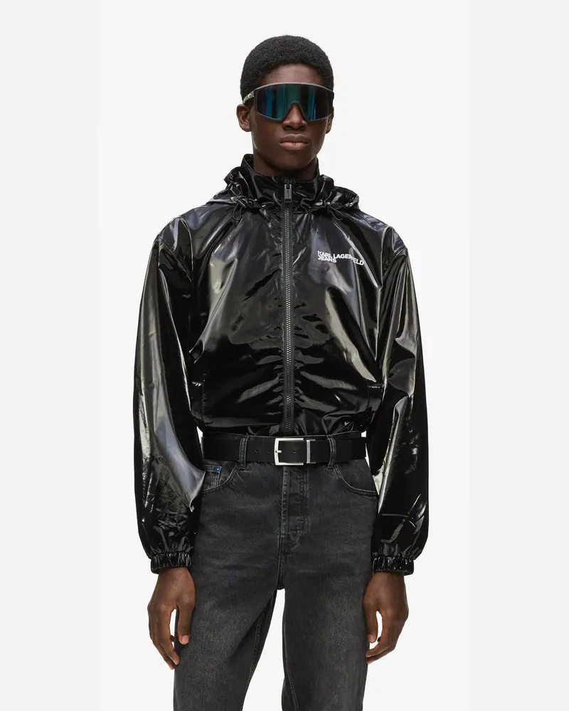 Karl Lagerfeld Glänzende Bomberjacke Mit Kapuze, Herren, Schwarz, Größe Schwarz