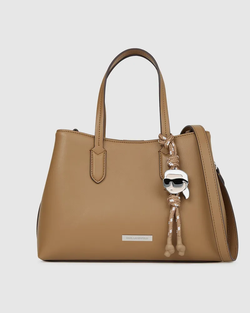 Karl Lagerfeld Ikon Glatte Kleine Tote Bag, Damen, Pilzbraun, Größe Pilzbraun