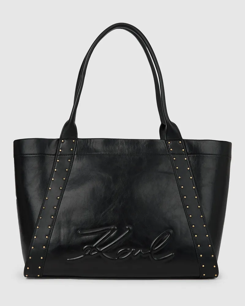 Karl Lagerfeld K/ville Mittelgroße Tote Bag Mit Nieten, Damen, Schwarz/gold, Größe Schwarz