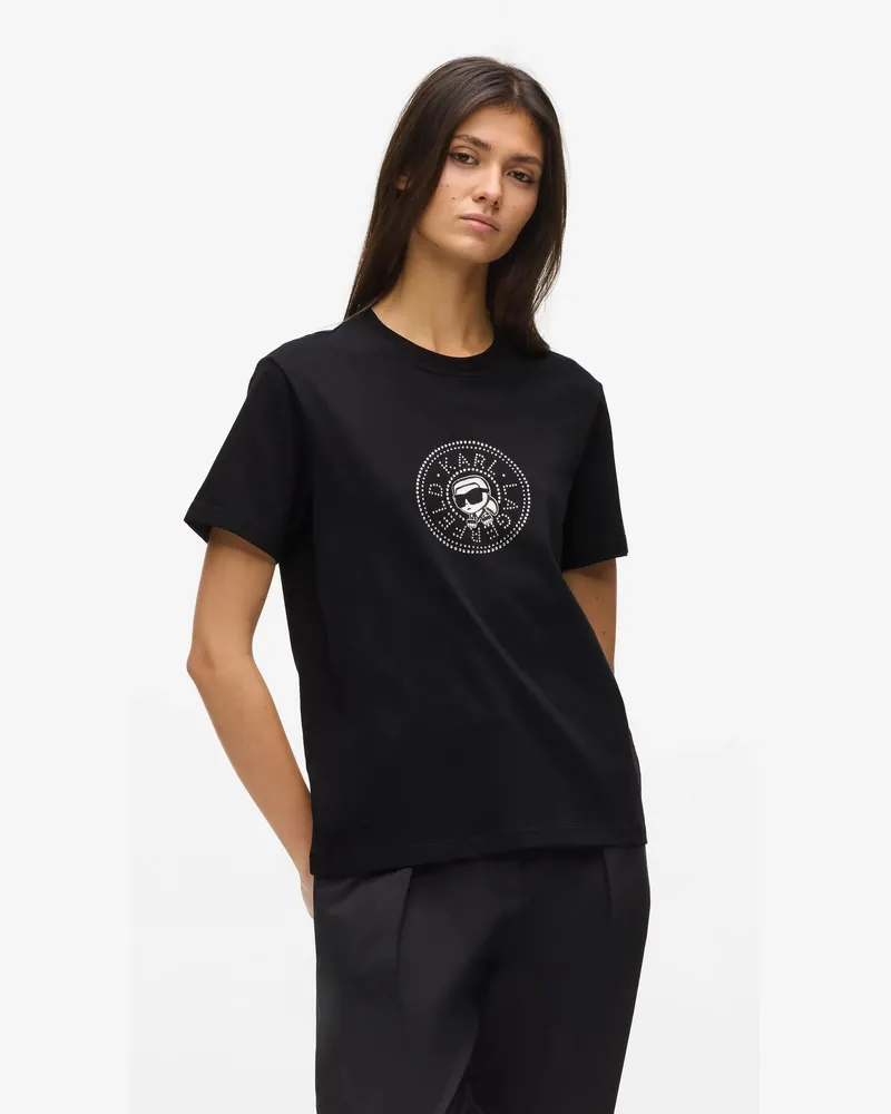Karl Lagerfeld Ikon T-shirt Mit Circle-logo, Damen, Schwarz, Größe Schwarz