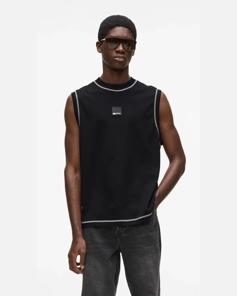 Karl Lagerfeld Legeres Tanktop Mit Kontrastnähten, Herren, Schwarz, Größe Schwarz