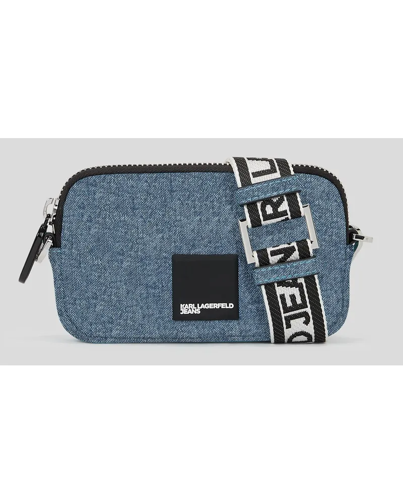 Karl Lagerfeld Klj mini-umhängetasche aus Denim mit Box-logo, Frau, Hellblauer Marmor Hellblauer