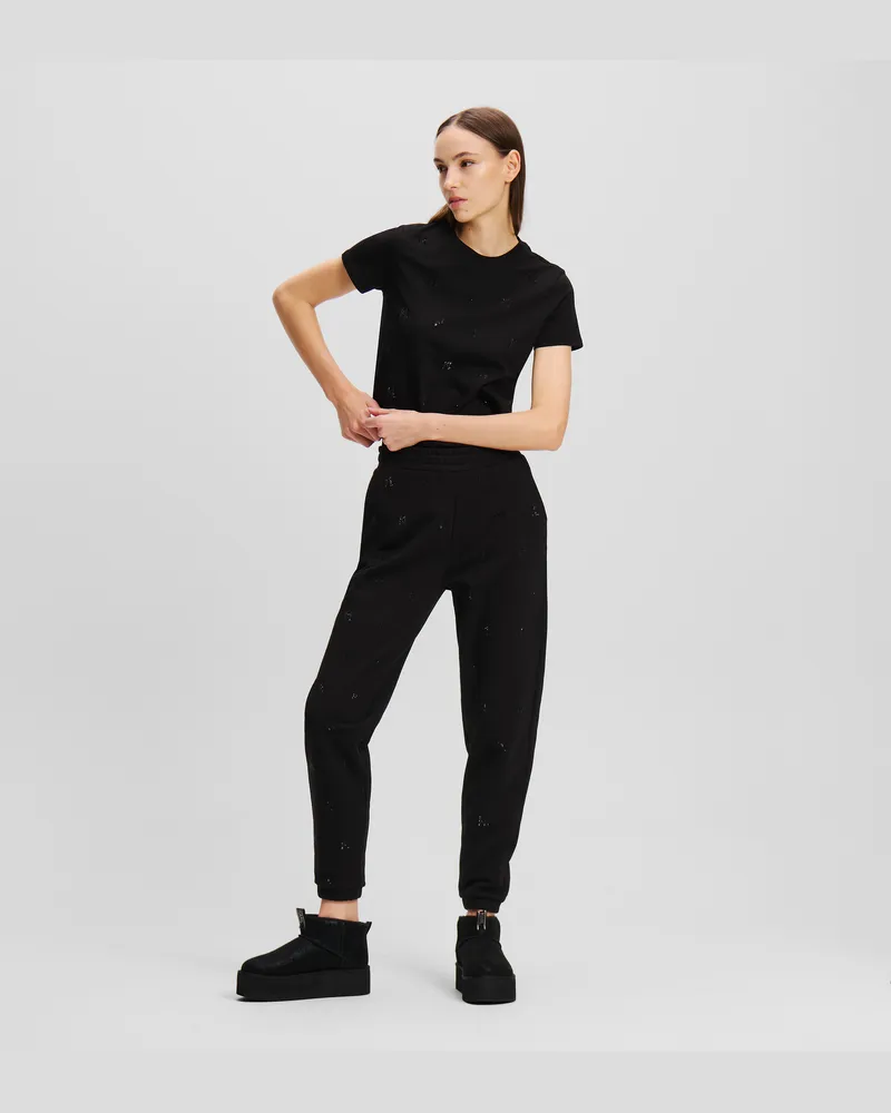 Karl Lagerfeld Monogram Trainingshose Mit Strassbesatz, Frau, Schwarz, Größe Schwarz