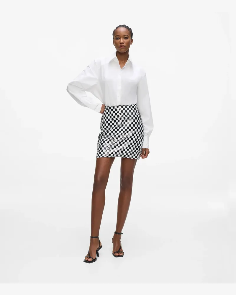 Karl Lagerfeld Minirock Mit Schachbrettmuster Und Pailletten, Damen, Weiss/schwarz, Größe Weiss