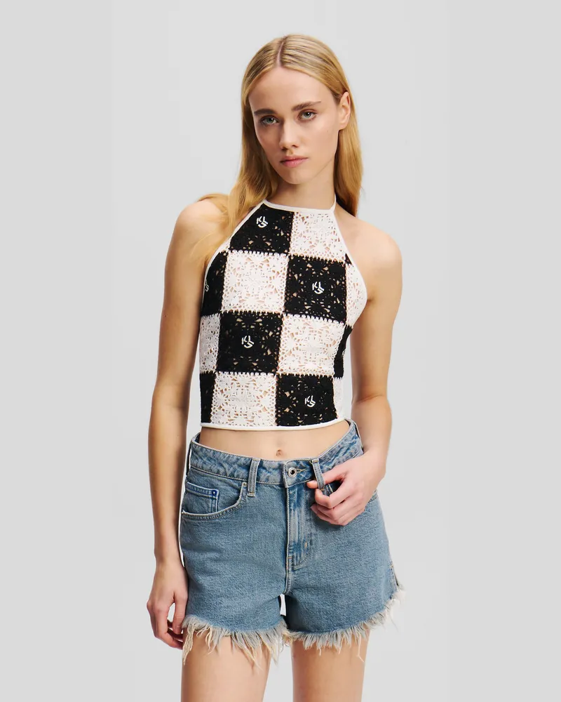 Karl Lagerfeld Häkel-halterneck-top, Frau, Schwarz/Weiss, Größe Schwarz